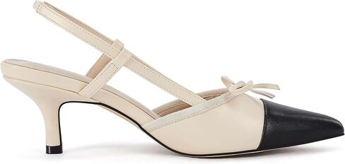 Coutgo المرأة القوس التعادل Slingback مضخات وأشار اصبع القدم هريرة كعب منخفض المرقعة اللباس الصنادل ذات الكعب العالي in Saudi Arabia