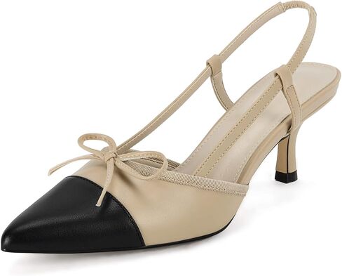Coutgo المرأة القوس التعادل Slingback مضخات وأشار اصبع القدم هريرة كعب منخفض المرقعة اللباس الصنادل ذات الكعب العالي in Saudi Arabia