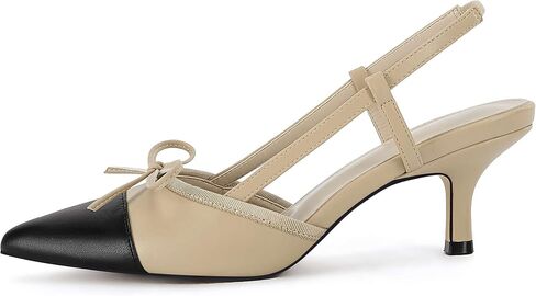 Coutgo المرأة القوس التعادل Slingback مضخات وأشار اصبع القدم هريرة كعب منخفض المرقعة اللباس الصنادل ذات الكعب العالي in Saudi Arabia