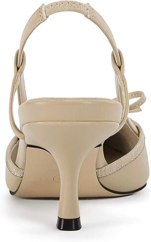 Coutgo المرأة القوس التعادل Slingback مضخات وأشار اصبع القدم هريرة كعب منخفض المرقعة اللباس الصنادل ذات الكعب العالي in Saudi Arabia