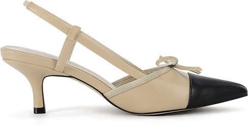 Coutgo المرأة القوس التعادل Slingback مضخات وأشار اصبع القدم هريرة كعب منخفض المرقعة اللباس الصنادل ذات الكعب العالي in Saudi Arabia