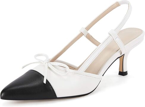 Coutgo المرأة القوس التعادل Slingback مضخات وأشار اصبع القدم هريرة كعب منخفض المرقعة اللباس الصنادل ذات الكعب العالي in Saudi Arabia