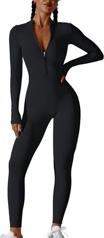 Hotfiary بذلة تجريب للنساء طويلة/قصيرة الأكمام Bodycon رومبير البريدي الأمامي الرياضة حللا غير رسمية بسط Playsuit in Kuwait