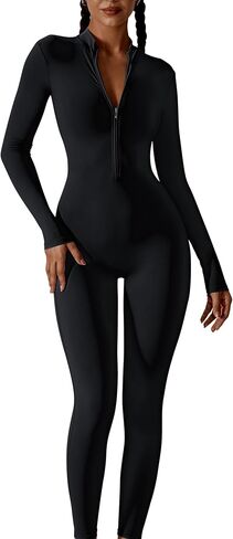 Hotfiary بذلة تجريب للنساء طويلة/قصيرة الأكمام Bodycon رومبير البريدي الأمامي الرياضة حللا غير رسمية بسط Playsuit in Kuwait