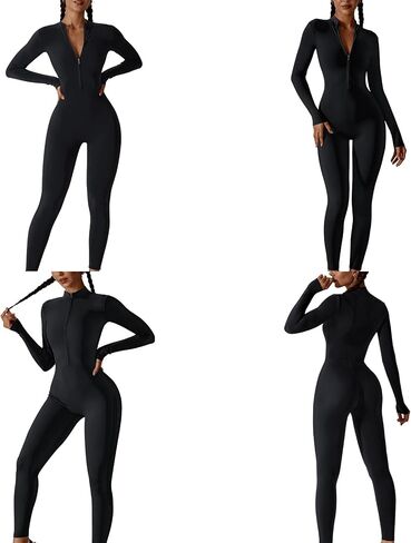Hotfiary بذلة تجريب للنساء طويلة/قصيرة الأكمام Bodycon رومبير البريدي الأمامي الرياضة حللا غير رسمية بسط Playsuit in Kuwait