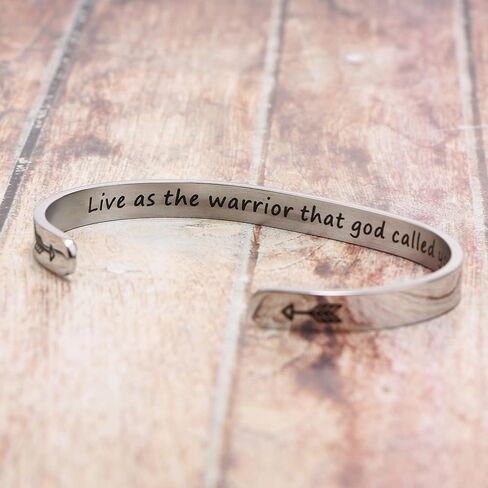 JoycuFF Inspire Cuff Bangle Bracelets Encouragement Gifts for Women Strong Brave Believe Stainless Steel Engraved Jewelry Mantra Live as the Warrior that God Called You to Be in Saudi Arabia