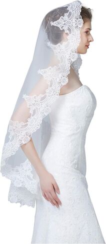 BEAUTELICATE Wedding Bridal Veil with Comb 1 Tier Lace Applique in Saudi Arabia