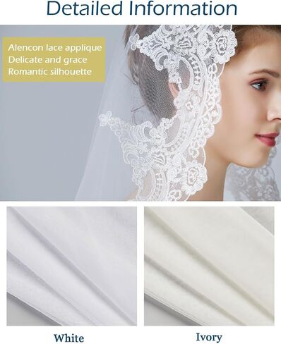BEAUTELICATE Wedding Bridal Veil with Comb 1 Tier Lace Applique in Saudi Arabia