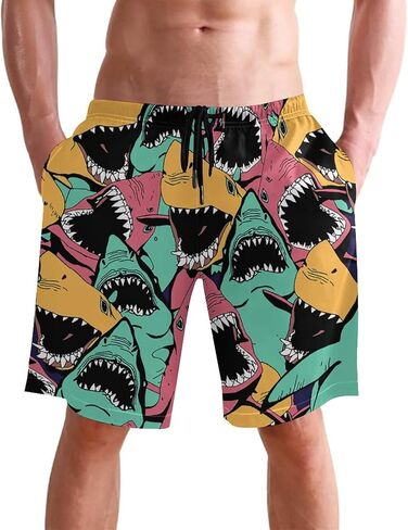 Shuwekk Angry Shark شورت رجالي للسباحة مع بطانة شبكية سريعة الجفاف لبدلات السباحة in Kuwait