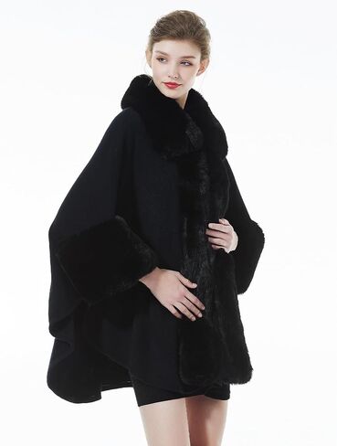 SUFCOMOU Women Poncho Cape Shawl Wrap Open Front Winter Faux Fur Trim Coat With Hooks Cardigan Dressy Cloak Tops in Saudi Arabia