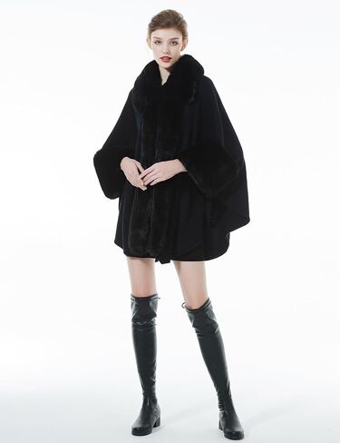 SUFCOMOU Women Poncho Cape Shawl Wrap Open Front Winter Faux Fur Trim Coat With Hooks Cardigan Dressy Cloak Tops in Saudi Arabia