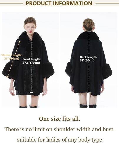 SUFCOMOU Women Poncho Cape Shawl Wrap Open Front Winter Faux Fur Trim Coat With Hooks Cardigan Dressy Cloak Tops in Saudi Arabia