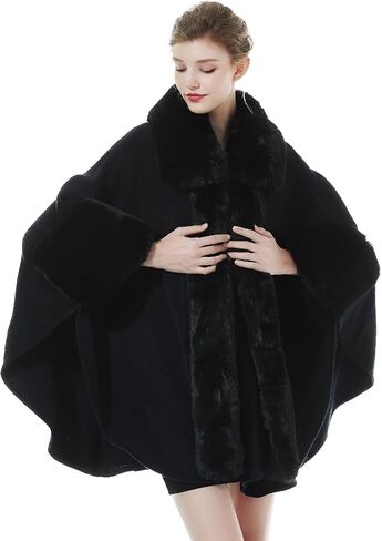 SUFCOMOU Women Poncho Cape Shawl Wrap Open Front Winter Faux Fur Trim Coat With Hooks Cardigan Dressy Cloak Tops in Saudi Arabia