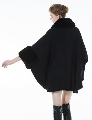 SUFCOMOU Women Poncho Cape Shawl Wrap Open Front Winter Faux Fur Trim Coat With Hooks Cardigan Dressy Cloak Tops in Saudi Arabia