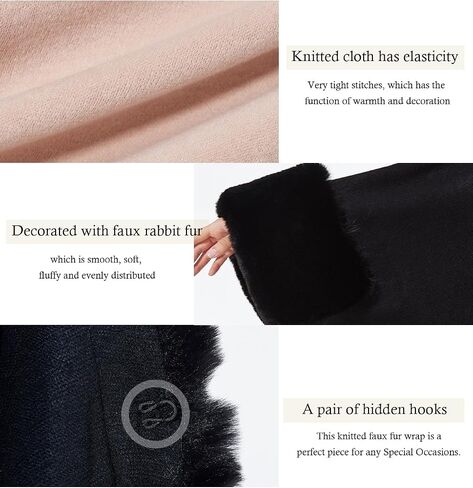 SUFCOMOU Women Poncho Cape Shawl Wrap Open Front Winter Faux Fur Trim Coat With Hooks Cardigan Dressy Cloak Tops in Saudi Arabia