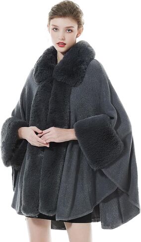 SUFCOMOU Women Poncho Cape Shawl Wrap Open Front Winter Faux Fur Trim Coat With Hooks Cardigan Dressy Cloak Tops in Saudi Arabia