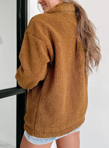 Misng Women's 2023 Faux Shearling Shaggy Oversized Shacket Jacket Long Sleeve Casual Winter Lapel Button Fuzzy Coats in Saudi Arabia
