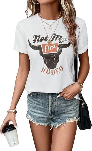 قمصان نسائية غربية للحفلات الموسيقية الريفية، قمصان راعية البقر، تي شيرت برسومات Not My First Rodeo in Kuwait