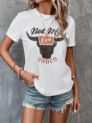 قمصان نسائية غربية للحفلات الموسيقية الريفية، قمصان راعية البقر، تي شيرت برسومات Not My First Rodeo in Kuwait
