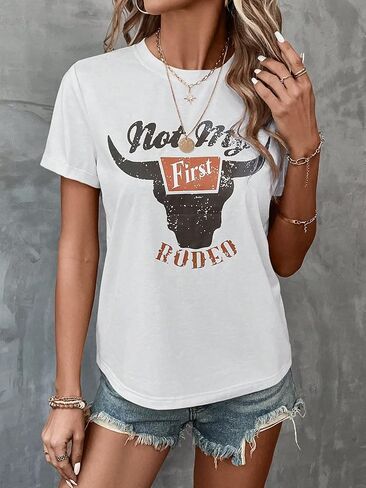 قمصان نسائية غربية للحفلات الموسيقية الريفية، قمصان راعية البقر، تي شيرت برسومات Not My First Rodeo in Kuwait