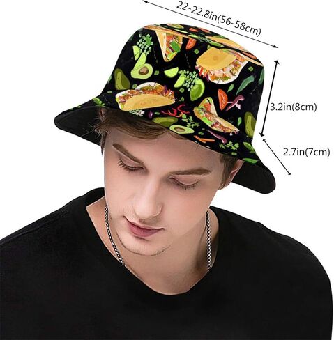 Funny Food Bucket Hat for Women & Men, Delicious Food Pattern Fisherman Cap Beach Hats Packable Sun Hat in Kuwait