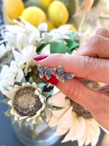 1 2/5 Carat White and Blue Sapphire Butterfly Stud Earrings for Women in 14k White Gold Studs with Push Back by LeVian in Kuwait