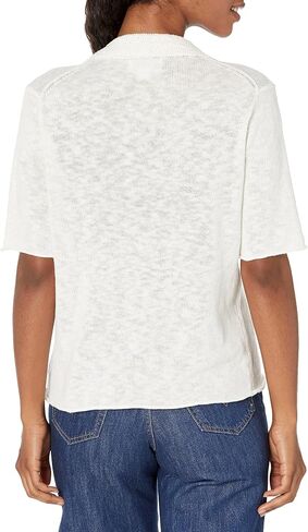 Velvet by Graham & Spencer womens Torie Linen Cotton Top Polo Shirt, Moon, Medium US in Saudi Arabia