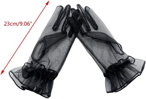 قفازات Mrotrida نسائية قصيرة من التل قفازات أنيقة مكشكشة شفافة لحفلات الزفاف in Kuwait