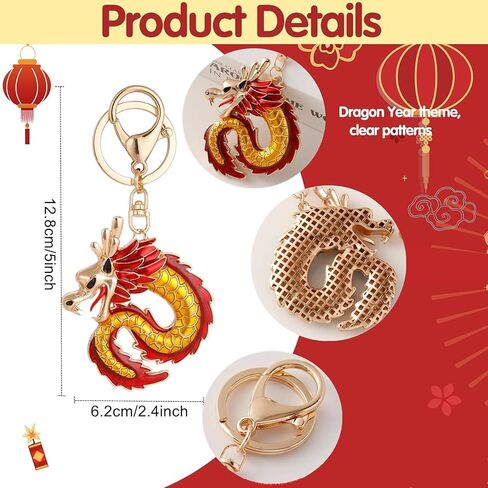 ايسوين سلسلة مفاتيح بتصميم تنين للعام الصيني الجديد 2024 مع حقيبة برباط حمراء، حلقة مفاتيح معدنية رقيقة لحقائب السيارة، زينة معلقة لتزيين الربيع ومهرجان الابراج، قطعة واحدة in Kuwait