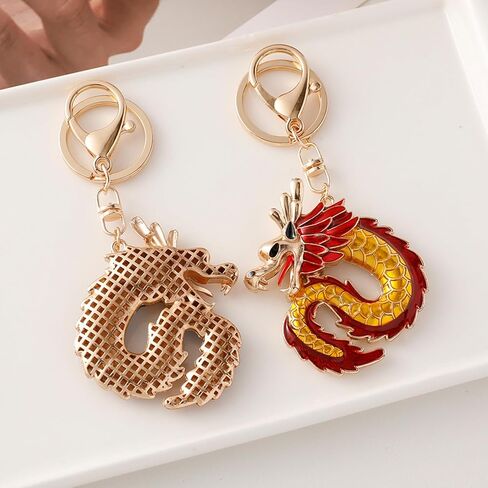 ايسوين سلسلة مفاتيح بتصميم تنين للعام الصيني الجديد 2024 مع حقيبة برباط حمراء، حلقة مفاتيح معدنية رقيقة لحقائب السيارة، زينة معلقة لتزيين الربيع ومهرجان الابراج، قطعة واحدة in Kuwait