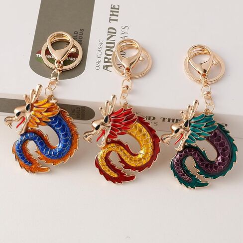 ايسوين سلسلة مفاتيح بتصميم تنين للعام الصيني الجديد 2024 مع حقيبة برباط حمراء، حلقة مفاتيح معدنية رقيقة لحقائب السيارة، زينة معلقة لتزيين الربيع ومهرجان الابراج، قطعة واحدة in Kuwait