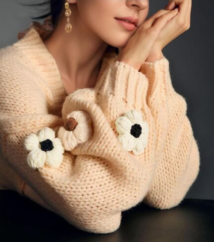 ELLENWELL سترة صوفية منسوجة على شكل زهرة للنساء فضفاضة بأكمام طويلة ومفتوحة من الأمام معاطف خارجية in Kuwait