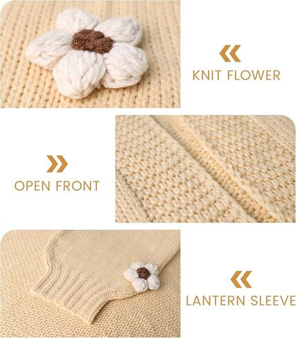 ELLENWELL سترة صوفية منسوجة على شكل زهرة للنساء فضفاضة بأكمام طويلة ومفتوحة من الأمام معاطف خارجية in Kuwait