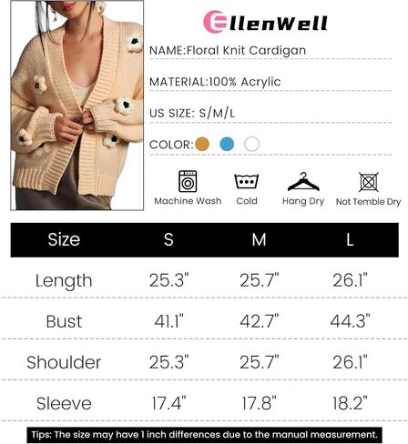 ELLENWELL سترة صوفية منسوجة على شكل زهرة للنساء فضفاضة بأكمام طويلة ومفتوحة من الأمام معاطف خارجية in Kuwait