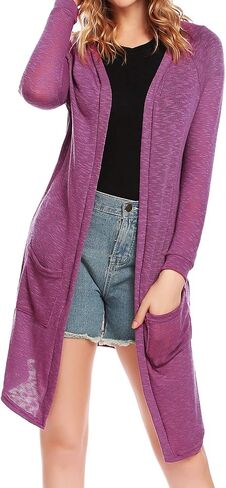 سترة كارديجان نسائية من ELESOL، فضفاضة كاجوال مفتوحة من الأمام مع جيوب وأكمام طويلة للحماية من الشمس، S-XXL in Kuwait