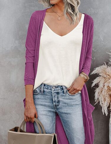 سترة كارديجان نسائية من ELESOL، فضفاضة كاجوال مفتوحة من الأمام مع جيوب وأكمام طويلة للحماية من الشمس، S-XXL in Kuwait