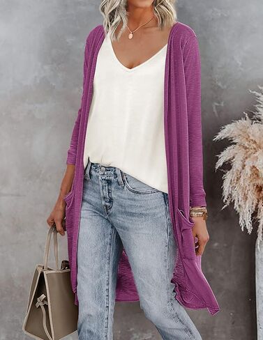 سترة كارديجان نسائية من ELESOL، فضفاضة كاجوال مفتوحة من الأمام مع جيوب وأكمام طويلة للحماية من الشمس، S-XXL in Kuwait