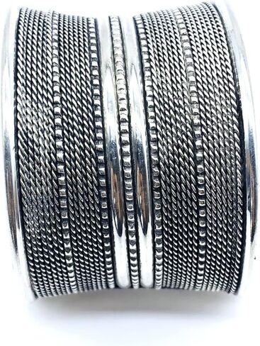 Reaaan Collections Classic German Silver Oxidized Plated Unique Design Traditional Hand Cuff Bangle Set for Women for Special Occasions, Wedding, Casual Use and Beautiful Looking Best Jewelry Gift in Saudi Arabia
