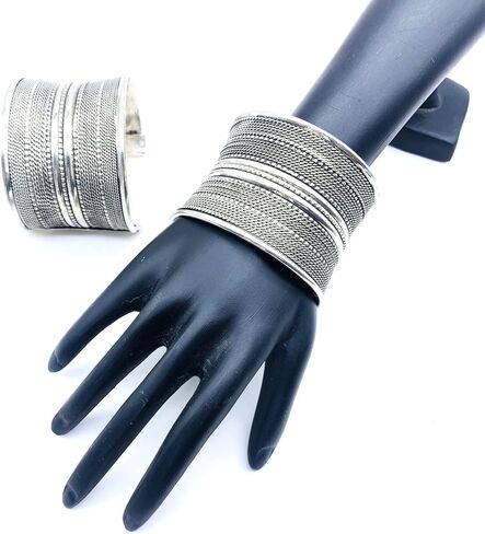 Reaaan Collections Classic German Silver Oxidized Plated Unique Design Traditional Hand Cuff Bangle Set for Women for Special Occasions, Wedding, Casual Use and Beautiful Looking Best Jewelry Gift in Saudi Arabia
