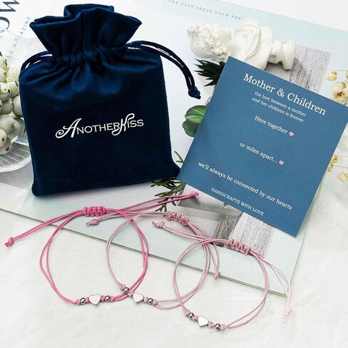 AnotherKiss Mother Daughter Bracelets, Mothers Day Jewelry Christmas Gifts for Daughter from Mom, Mommy and Me Gifts Matching Heart Bracelet Set of 3 in Kuwait