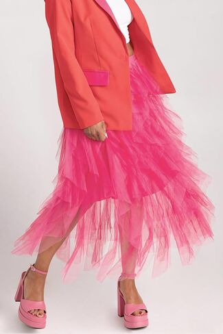 Women's Midi Length Skirt 3D Layered Floral Printed Elastic Waist Tulle Midi Skirts in Kuwait