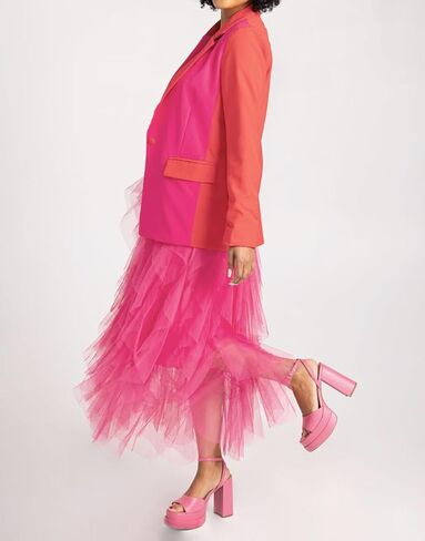 Women's Midi Length Skirt 3D Layered Floral Printed Elastic Waist Tulle Midi Skirts in Kuwait