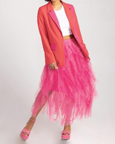 Women's Midi Length Skirt 3D Layered Floral Printed Elastic Waist Tulle Midi Skirts in Kuwait