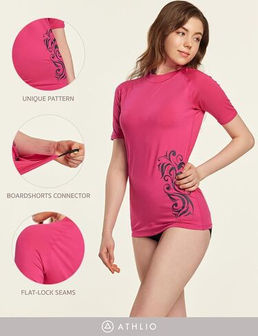 ATHLIO Women's UPF 50+ Rash Guard, Short Sleeve Surfing Swimsuit Top, UV/SPF Active Water Beach Swim Shirts in Kuwait