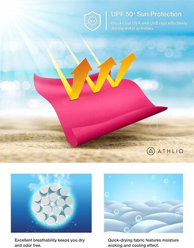 ATHLIO Women's UPF 50+ Rash Guard, Short Sleeve Surfing Swimsuit Top, UV/SPF Active Water Beach Swim Shirts in Kuwait