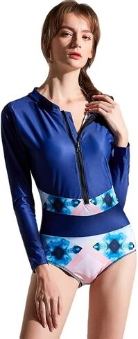 Micosuza المرأة طفح الحرس قطعة واحدة طويلة الأكمام الجبهة البريدي المطبوعة حماية الشمس تصفح ملابس السباحة ثوب السباحة in Saudi Arabia