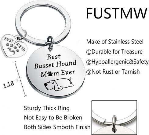 FUSTMW Basset Hound Keychain Best Basset Hound Mom Ever Gifts Dog Mom Owner Basset Hound Gifts Dog Trainer Dog Lover Gifts in Saudi Arabia