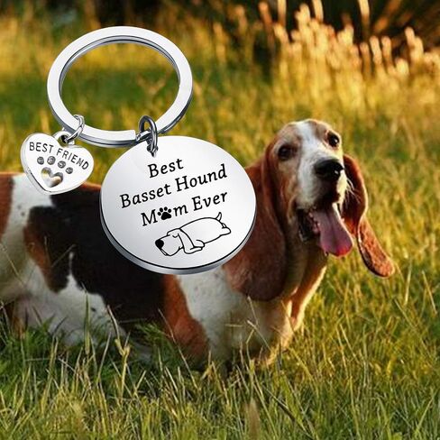 FUSTMW Basset Hound Keychain Best Basset Hound Mom Ever Gifts Dog Mom Owner Basset Hound Gifts Dog Trainer Dog Lover Gifts in Saudi Arabia