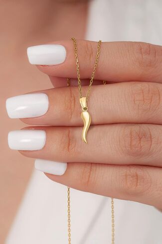 Generic 10k Real Solid Gold Dainty Italian Horn Pendant, Cornicello Jewelry Gifts for Good Luck and Protection from Evil, Yellow in Saudi Arabia