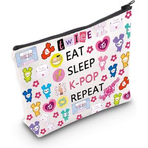 CMNIM مجموعة مغنية كورية، حقيبة مكياج K-Pop، حقيبة سفر متكررة Eat Sleep K-Pop، هدية بضائع K-Pop، Bangtan StrayK Pink Jeans It-y Twi-e Atee- TomorrowXT Merch (Bangtan K-Pop Repeat MB)